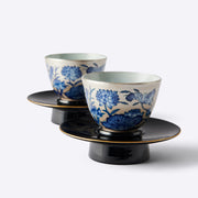 He Xin Yindi Qinghua Porcelain Teacup Set with Lacquer Saucer