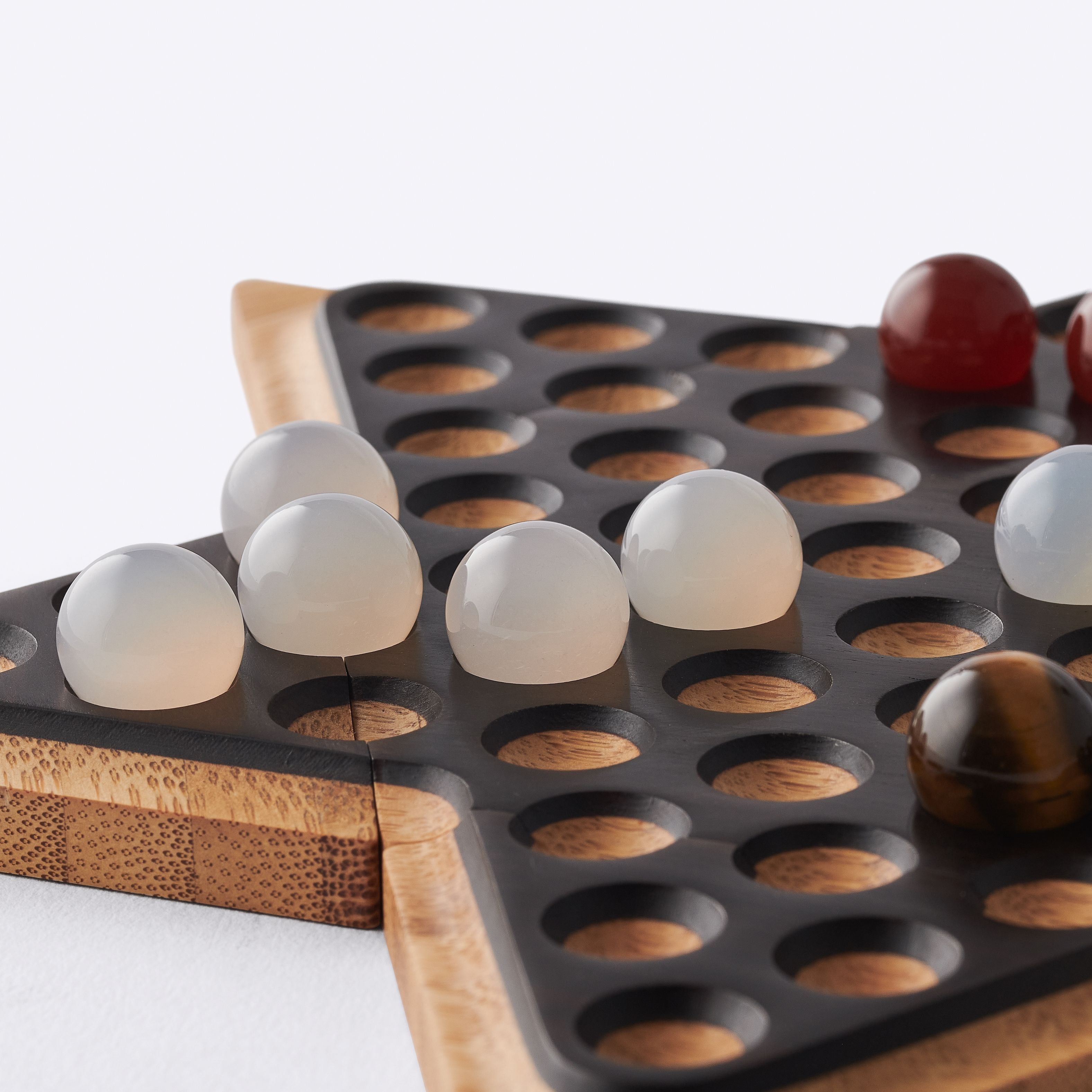 East African Blackwood and Bamboo Board with Agate and Tiger Eye Checkers Chinese Checkers Set