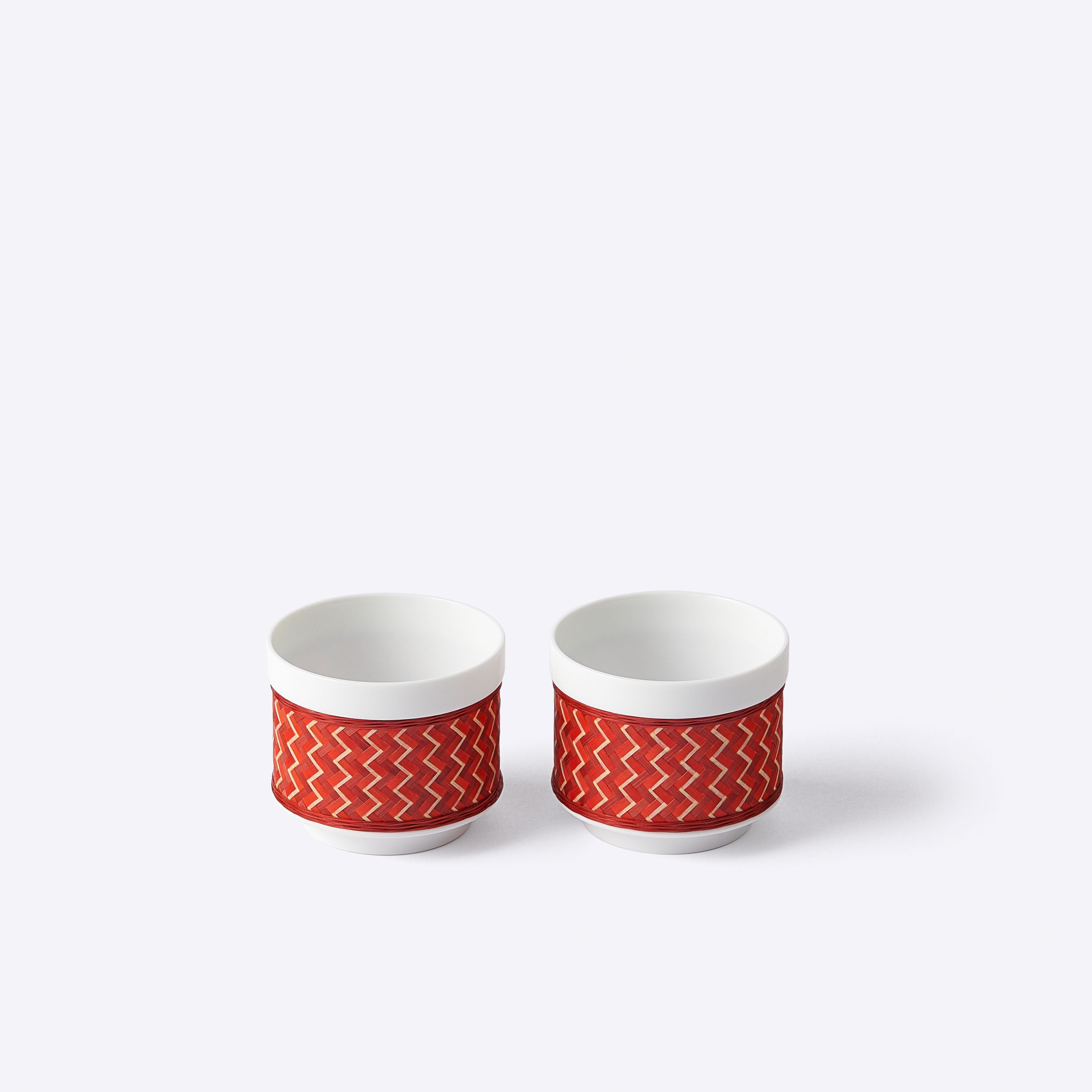 Manyi Collection Porcelain and Bamboo Weaving Teacup Set, Red