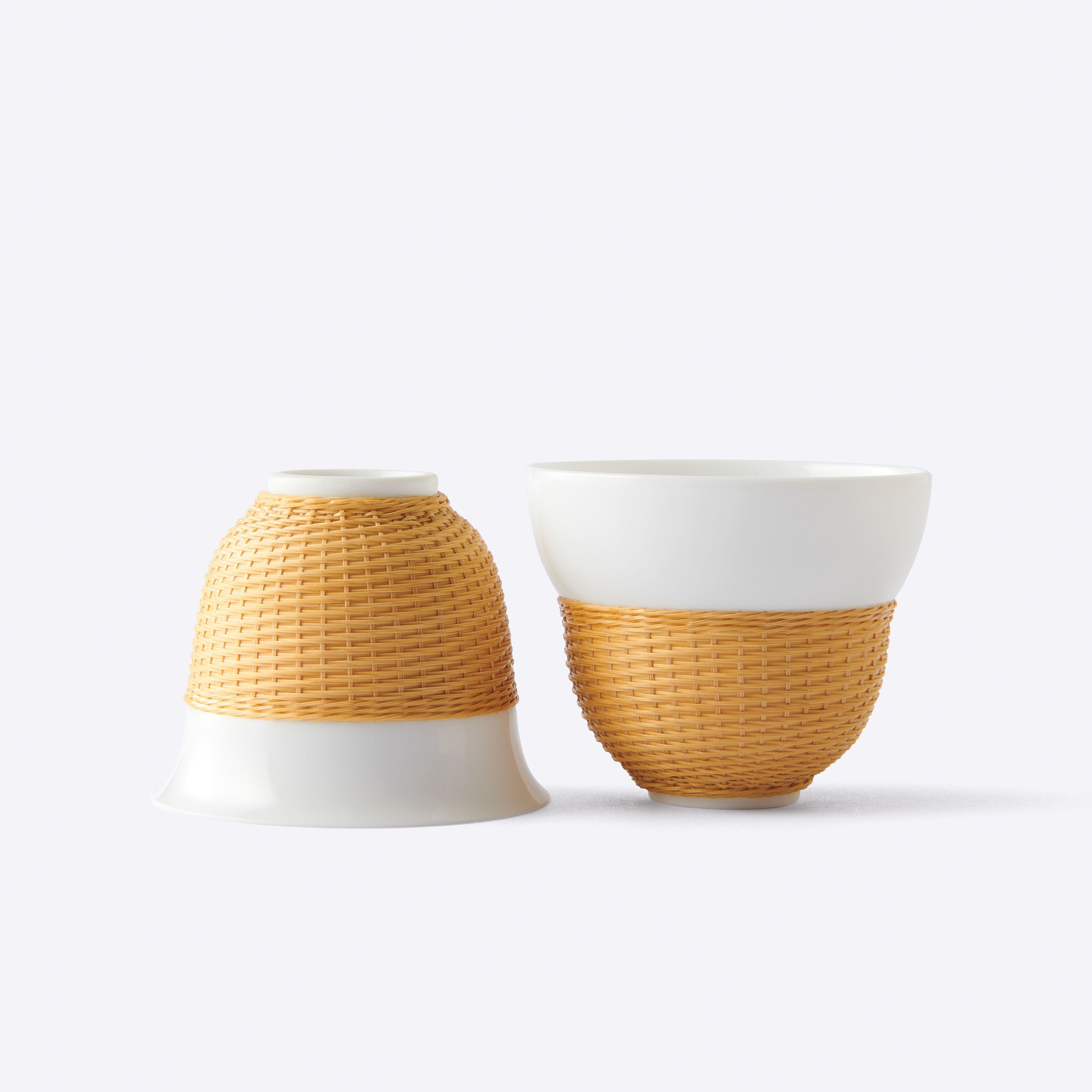 Porcelain and Bamboo Weaving Teacup Gift Set, Natural